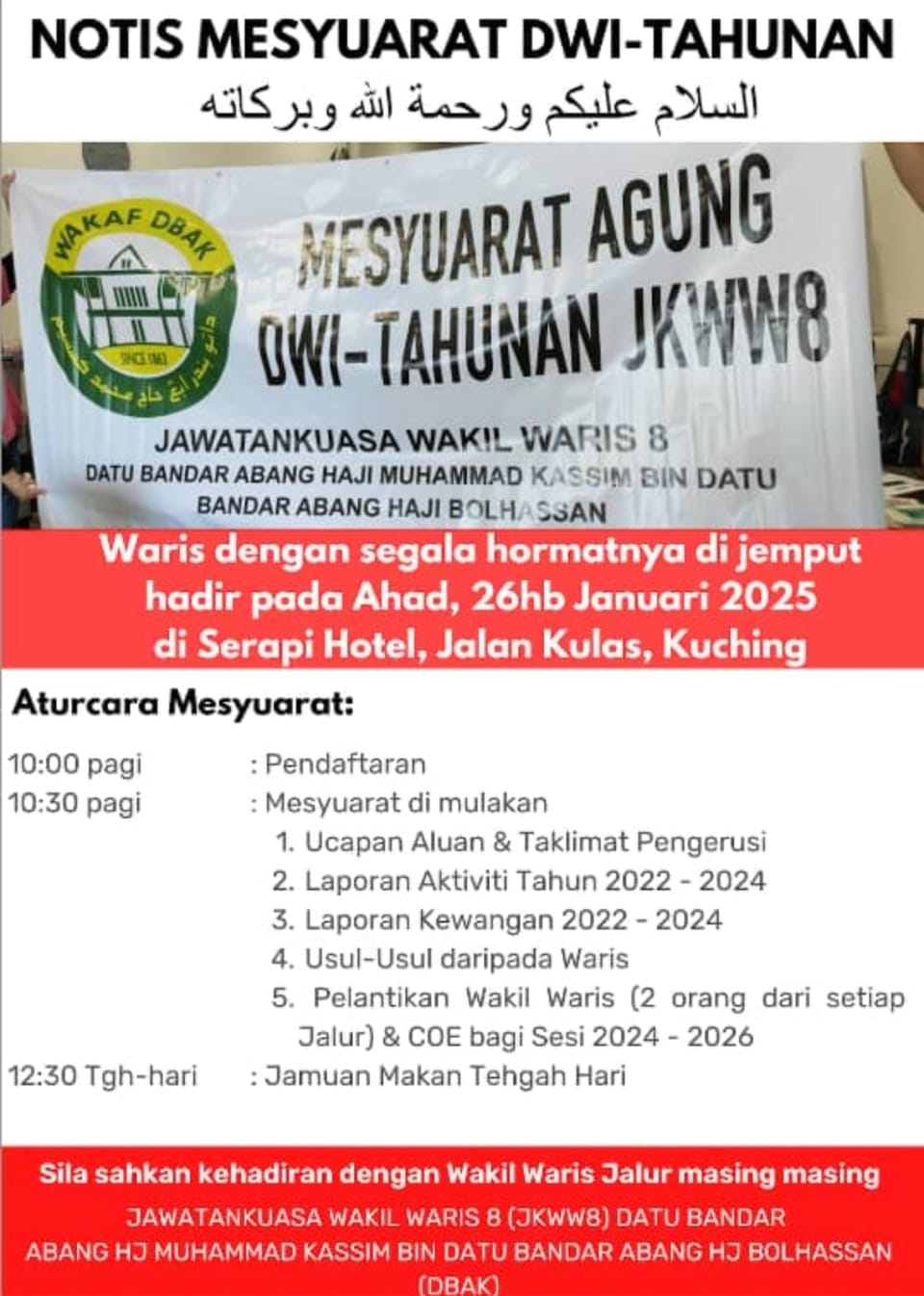 Poster atau jemputan rasmi majlis keluarga Waris DBAK — bahan 5