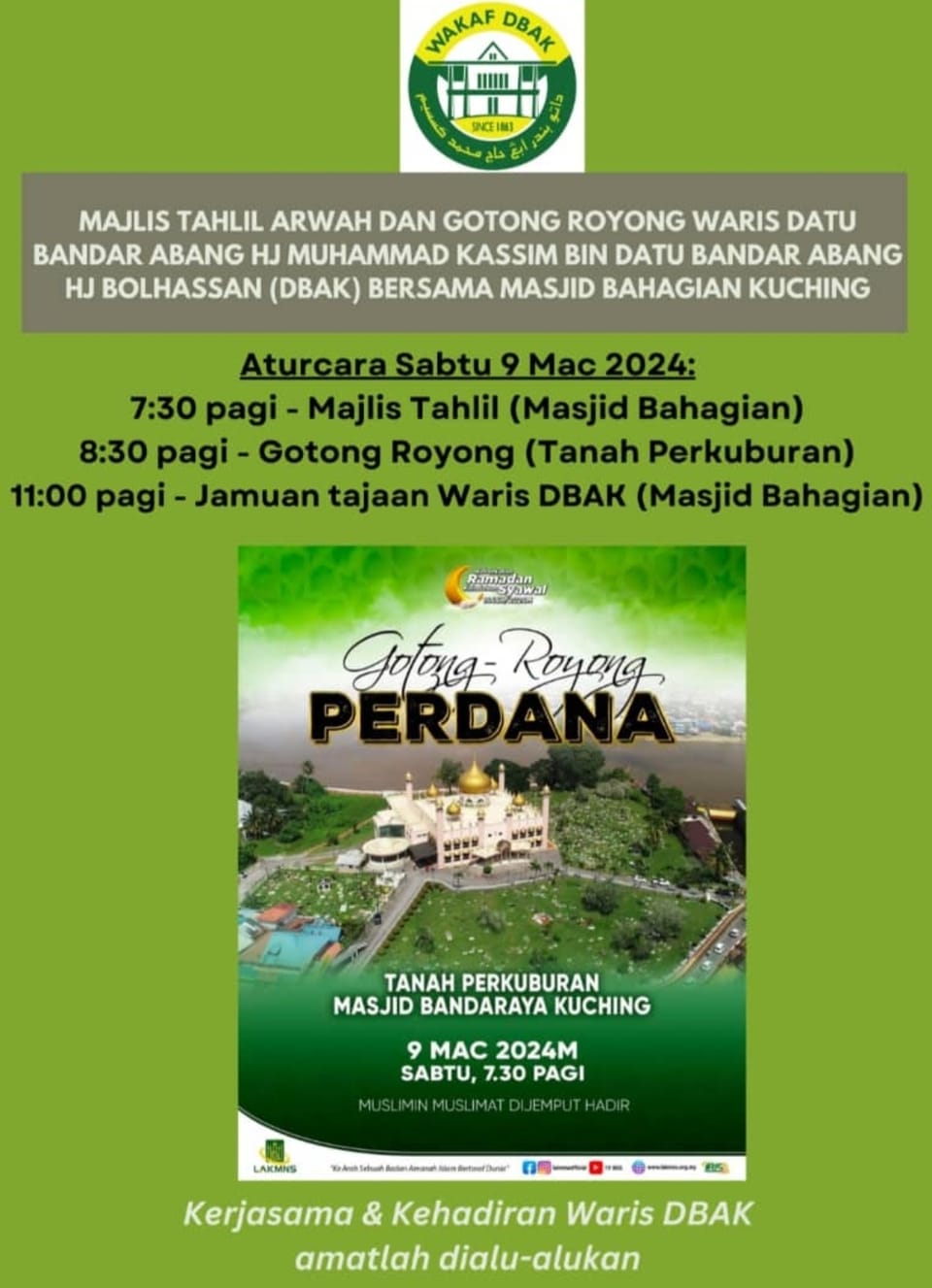 Poster atau jemputan rasmi majlis keluarga Waris DBAK — bahan 10