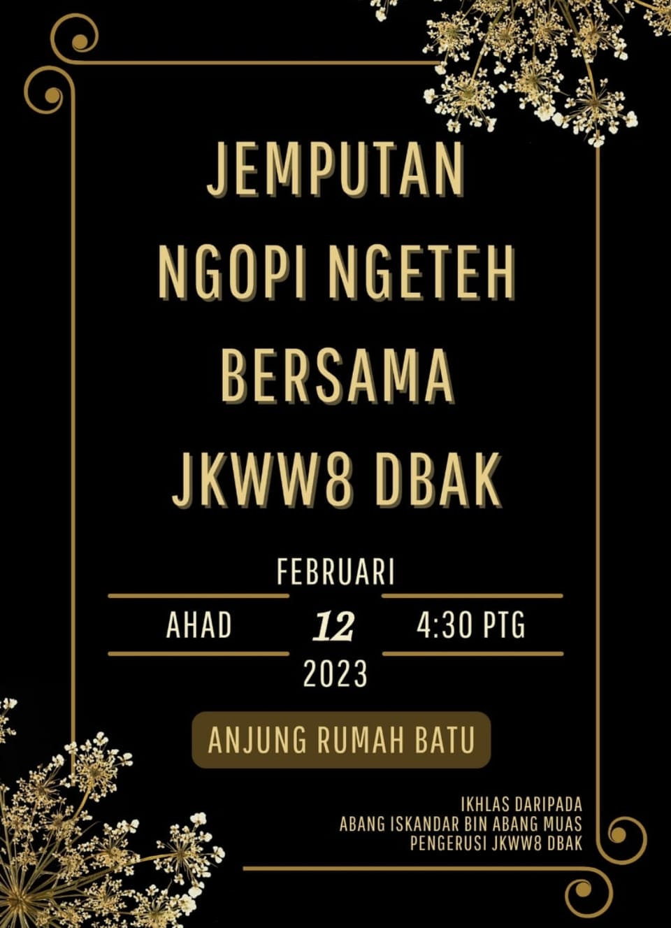 Poster atau jemputan rasmi majlis keluarga Waris DBAK — bahan 13