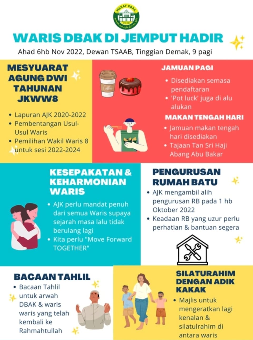 Poster atau jemputan rasmi majlis keluarga Waris DBAK — bahan 16