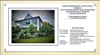 Kad jemputan Majlis Perjumpaan dan Mesyuarat Waris 8, 19 September 2020, Hotel UCSI Kuching, dengan foto Rumah Batu
